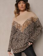 unigirl Pulover Bej din viscoză cu imprimeu leopard cu paiete decorative Firimi