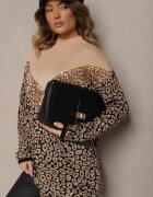 unigirl Pulover Bej din viscoză cu imprimeu leopard cu paiete decorative Firimi