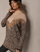 unigirl Pulover Bej din viscoză cu imprimeu leopard cu paiete decorative Firimi