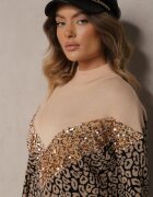 unigirl Pulover Bej din viscoză cu imprimeu leopard cu paiete decorative Firimi