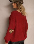 unigirl Pulover Bordeaux cu Lână Decorat cu Petice pe Mâneci Noraleen