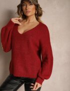 unigirl Pulover Bordeaux cu Lână Decorat cu Petice pe Mâneci Noraleen