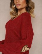 unigirl Pulover Bordeaux cu Lână Decorat cu Petice pe Mâneci Noraleen