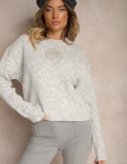 unigirl Pulover Gri din Lână cu Strassuri Decorative Nomila