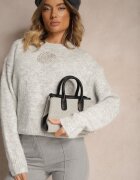 unigirl Pulover Gri din Lână cu Strassuri Decorative Nomila
