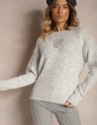 unigirl Pulover Gri din Lână cu Strassuri Decorative Nomila