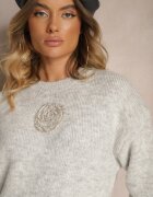 unigirl Pulover Gri din Lână cu Strassuri Decorative Nomila
