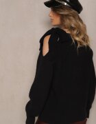 unigirl Pulover Negru cu Legătură Decorativă și Decupaj pe Umăr Eledi