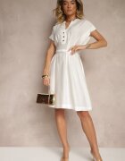 unigirl Rochie Albă Cloș din Viscoză cu Centură cu Capse Seporine