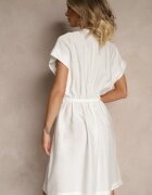 unigirl Rochie Albă Cloș din Viscoză cu Centură cu Capse Seporine