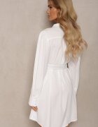 unigirl Rochie Albă cu croială tip cămașă cu curea textilă și nasturi decorată cu circonii Frantia