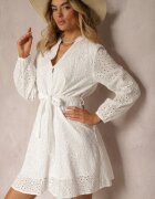 unigirl Rochie Albă din Bumbac Brodat cu Șnur și Elastic în Talie Vezlea