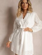 unigirl Rochie Albă din Bumbac Brodat cu Șnur și Elastic în Talie Vezlea