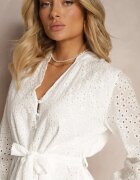 unigirl Rochie Albă din Bumbac Brodat cu Șnur și Elastic în Talie Vezlea
