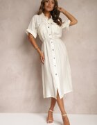 unigirl Rochie Albă din Viscoză cu croi cămașă ornată cu curea Nelsines