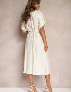 unigirl Rochie Albă din Viscoză cu croi cămașă ornată cu curea Nelsines