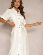 unigirl Rochie Albă din Viscoză cu croi cămașă ornată cu curea Nelsines