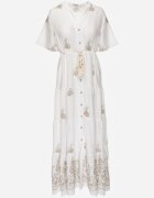 unigirl Rochie Albă Evazată Boho din Viscoză Decorată cu Broderie Legătură și Volane
