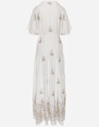 unigirl Rochie Albă Evazată Boho din Viscoză Decorată cu Broderie Legătură și Volane