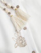 unigirl Rochie Albă Evazată Boho din Viscoză Decorată cu Broderie Legătură și Volane