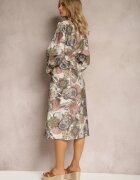 unigirl Rochie Albastră croială tip cămașă Legată în talie cu model ornamental Blikkia