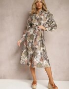 unigirl Rochie Albastră croială tip cămașă Legată în talie cu model ornamental Blikkia