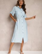 unigirl Rochie Albastră din Viscoză cu croi cămașă și curea Nelsines