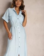 unigirl Rochie Albastră din Viscoză cu croi cămașă și curea Nelsines