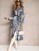 unigirl Rochie Albastru-Bleumarin Cloș cu un croi tip cămașă cu Imprimeu Ornamental Elyisa