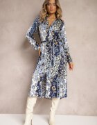 unigirl Rochie Albastru-Bleumarin Cloș cu un croi tip cămașă cu Imprimeu Ornamental Elyisa