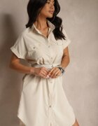 unigirl Rochie bej cămașă cu curea și buzunare Efriella