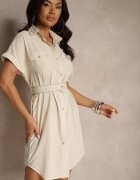 unigirl Rochie bej cămașă cu curea și buzunare Efriella