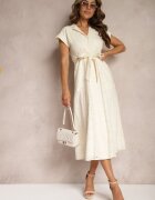 unigirl Rochie Bej Cloș Tip cămașă din Bumbac cu broderie ajurată și Curea Ilosofia