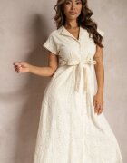 unigirl Rochie Bej Cloș Tip cămașă din Bumbac cu broderie ajurată și Curea Ilosofia