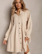 unigirl Rochie Bej Cloș Tip Cămașă Mini Nofexi