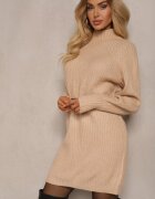 unigirl Rochie Bej Croi drept Tip pulover Guler semi-înalt cu Lână Norawen