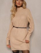 unigirl Rochie Bej Croi drept Tip pulover Guler semi-înalt cu Lână Norawen