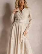 unigirl Rochie Bej cu centură și decolteu petrecut cu croială cloș Tifena