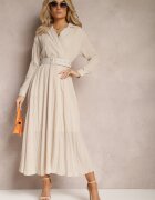 unigirl Rochie Bej cu centură și decolteu petrecut cu croială cloș Tifena
