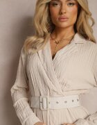 unigirl Rochie Bej cu centură și decolteu petrecut cu croială cloș Tifena