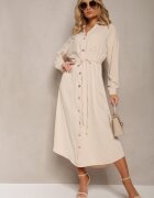 unigirl Rochie bej cu croi tip cămașă cu cordon elastic în talie Verulea