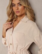 unigirl Rochie bej cu croi tip cămașă cu cordon elastic în talie Verulea