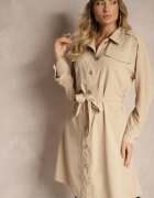 unigirl Rochie bej cu croială tip cămașă cu curea și nasturi eleganți Torlina