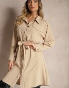 unigirl Rochie bej cu croială tip cămașă cu curea și nasturi eleganți Torlina