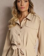 unigirl Rochie bej cu croială tip cămașă cu curea și nasturi eleganți Torlina