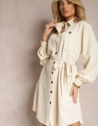 unigirl Rochie Bej cu croială tip cămașă Utility cu mâneci bufante legată în talie Emianna