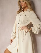 unigirl Rochie Bej cu croială tip cămașă Utility cu mâneci bufante legată în talie Emianna