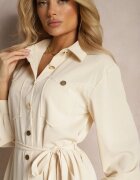 unigirl Rochie Bej cu croială tip cămașă Utility cu mâneci bufante legată în talie Emianna