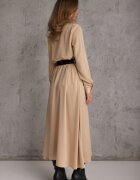 unigirl Rochie bej de satin stil cămașă cu buzunare false și curea Vaminay
