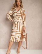 unigirl Rochie Bej din vâscoză cu croială tip cămașă cu imprimeu geometric Ninatria